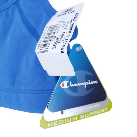 Champion Womens Cotton Racerback Sports Bra Large Radium Blue Medium Support - Picture 3 of 5